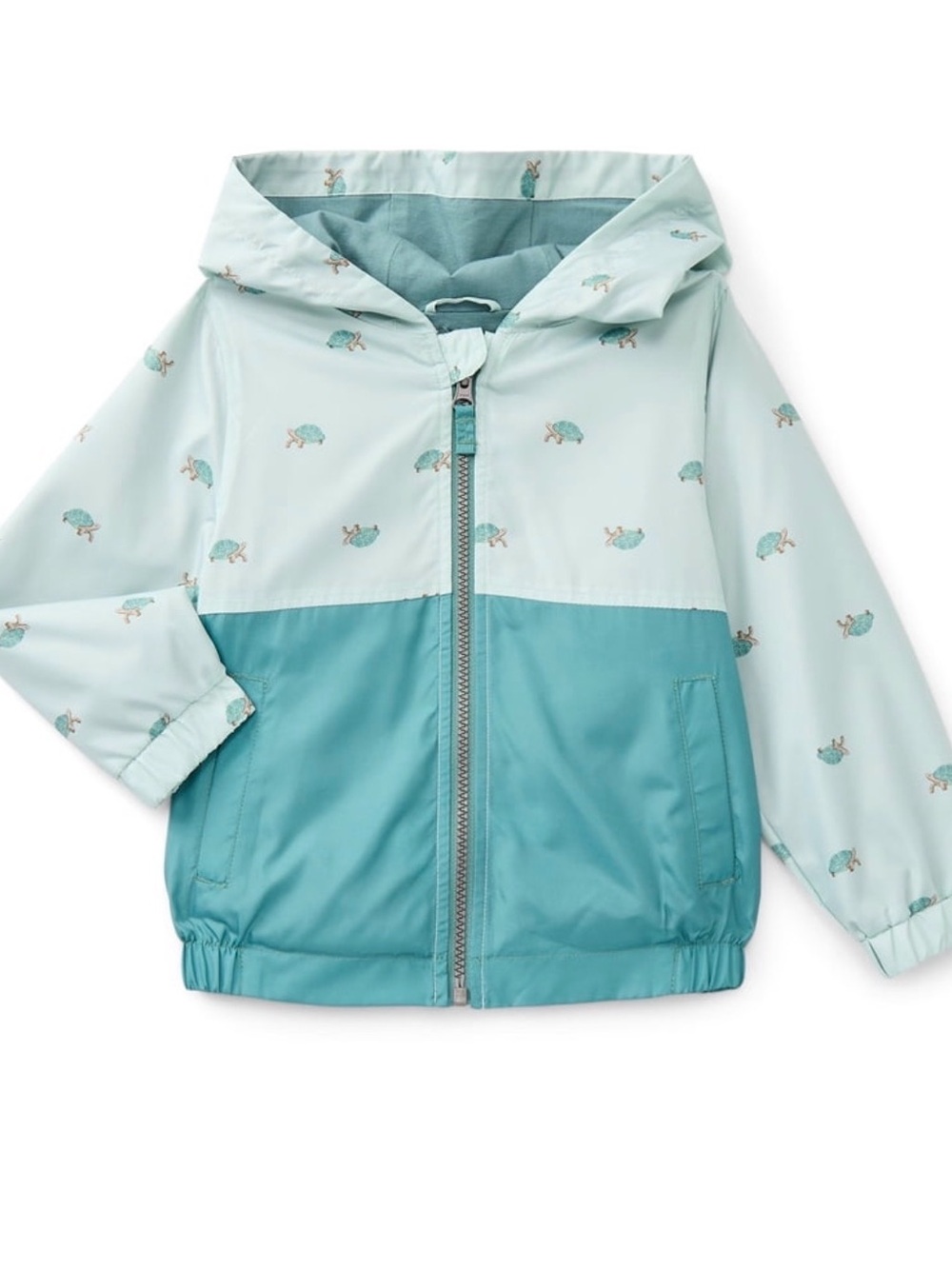 child of mine Mint Green Hooded Windbreaker with Turtle Print